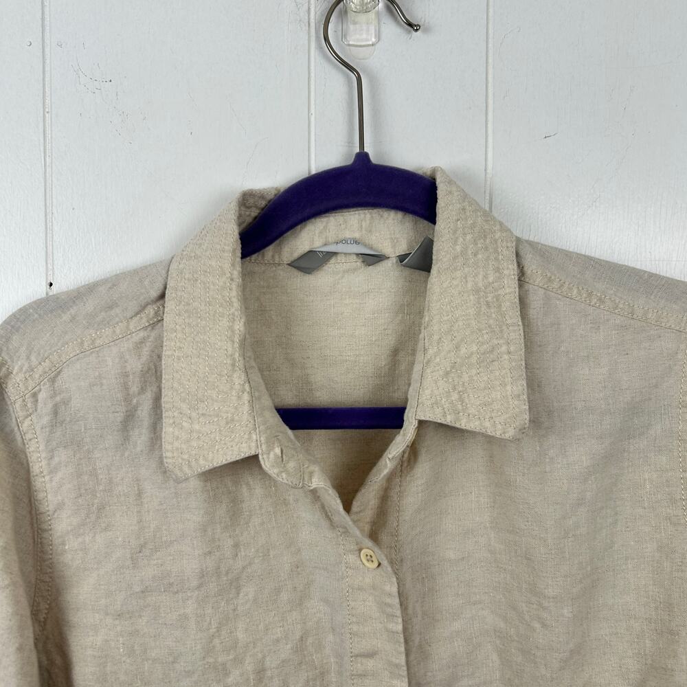 Liz Claiborne Cream 100% Linen Button Front 3/4 Sleeve Top Large - Picture 6 of 8